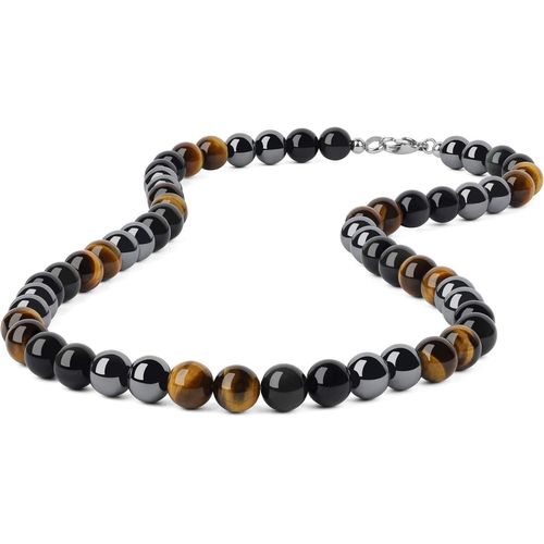 Collier Homme En Pierres H¿¿Matite ?Il De Tigre Obsidienne