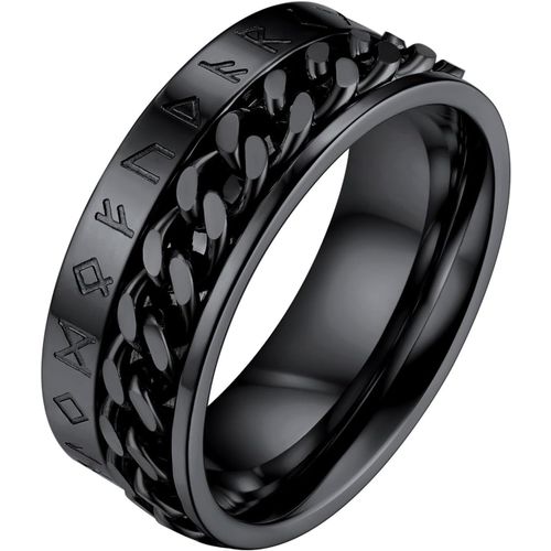 Bague Viking Homme Rune Bagues Anneau Anti Stress Runique Nordique Or/Noir/Acier Inoxydable Taille 54-64,Bijoux Anneau Tournant Vintage Vikings Cadeau Pour Homme Femme