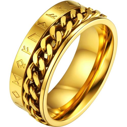 Bague Viking Homme Rune Bagues Anneau Anti Stress Runique Nordique Or/Noir/Acier Inoxydable Taille 54-64,Bijoux Anneau Tournant Vintage Vikings Cadeau Pour Homme Femme