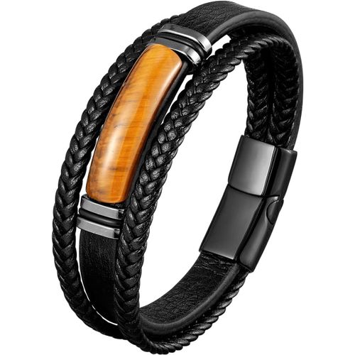 Bracelet En Cuir Tress¿¿ Pour Homme, Multi Tiss¿¿ Cuir Bracelet, Homme Bracelet Cuir V¿¿Ritable Avec Pierres Naturelles, 19/21/23cm Bracelet Cuir Homme Manchette Tress¿¿ ¿¿ La Main Classique