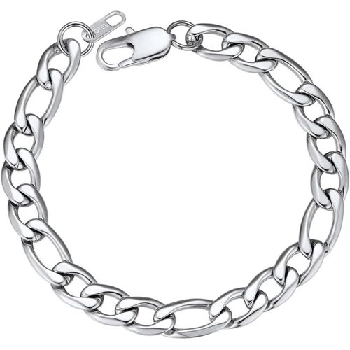 Bracelet Homme Figaro,Gourmette Grosse Maille Figaro 3+1 En Acier Inoxydable/Or/Noir-Largeur 9mm,Longeur 19/21cm,Bijoux Chaine Pour Hommes Femmes
