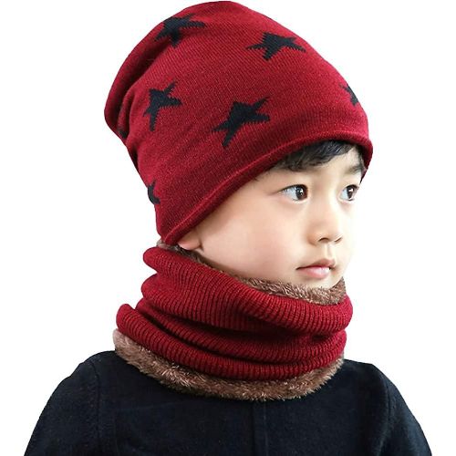 Ruixia Kids Warm Knitted Beanie Hat With Circle Loop Scarf Set Soft Fleece Lined Acsergery Gift