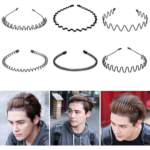8 Pièces Acsergery Headband Wavy Hairband Spring Hair Hoop Black Unisex Men Women Slicked Gift