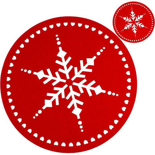 Lot De 8 Sets De Table Et Sous-Verres Ronds En Feutre Rouge - Sets De Table Festifs