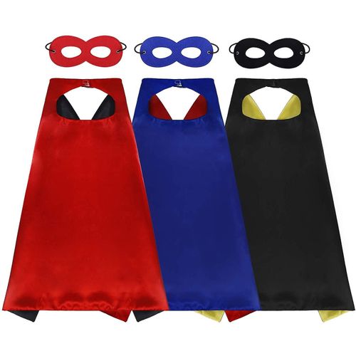 Cape De Super-Héros Et Masque Pour Enfants 3 Ensembles Costumes En Satin Double Face Avec Feutre Mas