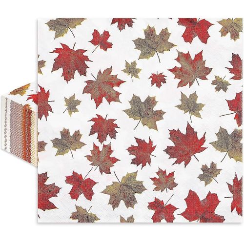 Paquet De 80 Serviettes En Papier D¿Automne 6,5 X 6,5 Pouces Feuilles D¿Érable Serviettes De Table Jetables