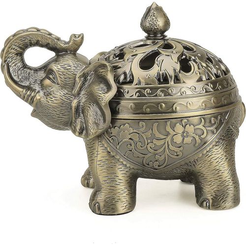 Porte-encens à refoulement éléphant avec couvercle - Aromathérapie Home Decor (bronze)