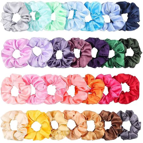 28pcs Silk Satin Hair Scrunchies Set Strong Elastic Hair Bobbles Pour Ponytail