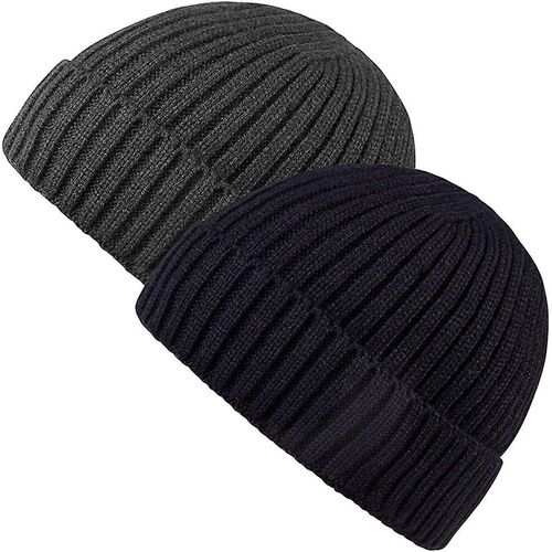 Lot De 2 Bonnets Avachis - Bonnets Amples Tricotés Pour Hommes (Noir)