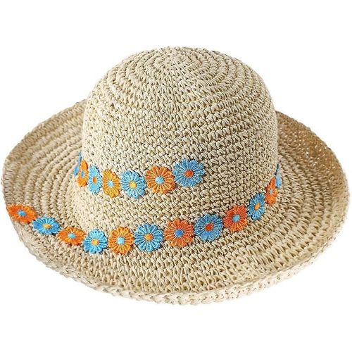 Women Floppy Straw Sun Hat Wide Brim Beach Hat Packable Roll Up Bucket Hat Upf