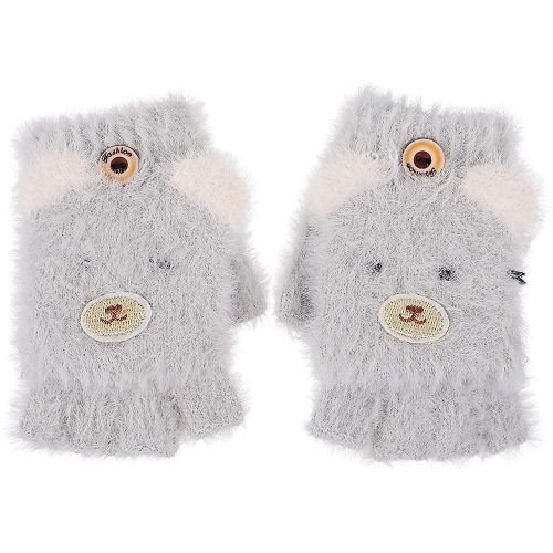 Gants Sans Doigts Pour Enfants Avec Housse De Mitaine Tricoté Mignon Animal D¿Hiver Convertible