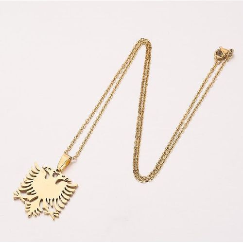 Collier Avec Shenja E Flamurit Aigle Albanais Plaqué Or & Argent