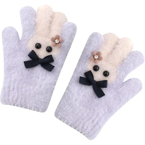 Gants Tricotés Flip Pour Enfants - Gants De Couvre-Doigt Lapin Mignon Pour L'automne Et L'hiver (Violet)