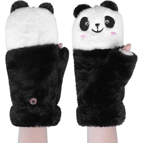 Gants Thermiques À Motif Panda - Gants D¿Hiver En Fourrure Pour Enfants Avec Ficelle Anti-Perte