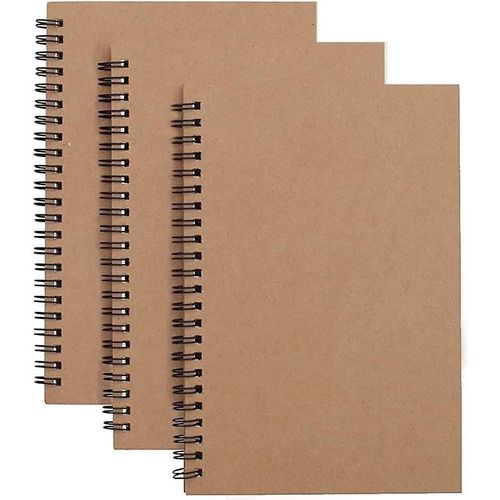 A5 Sketchbook 3 Pack, Acsergery Soft Cover Spiral Notebook Kraft Cover Blank Sketch Pad Cadeau