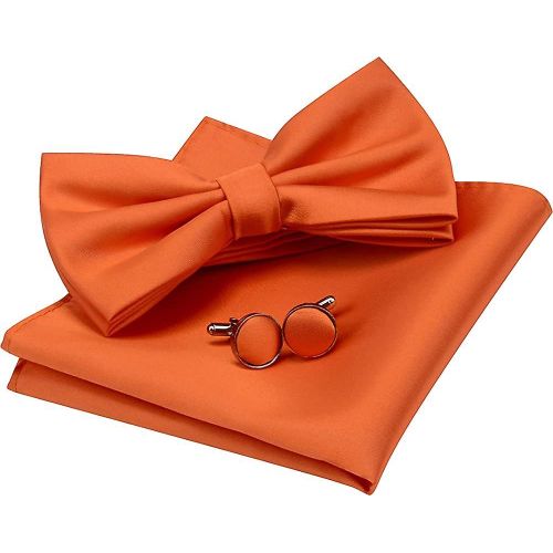 Mens Solid Color Double Fold N?ud Papillon Pré-Noué Et Pocket Carré Bouton De Manchette Ensemble Avec Boîte Cadeau
