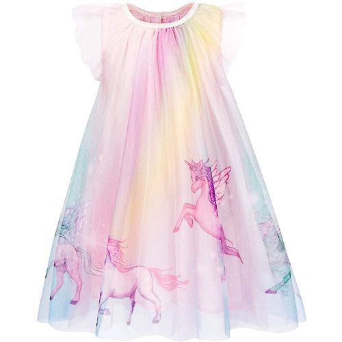 Filles Arc-En-Ciel Licorne Tulle Tutu Robe Anniversaire Fête Princesse Tenue Fleur Dentelle Tulle