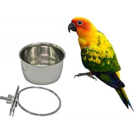 Oiseau Perroquet Mangeoire Tasses Cage Bol Suspendu Perches En Acier Inoxydable Avec Pince