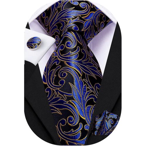 Ensemble De Cravates En Soie Jacquard Unie Pour Hommes Avec Mouchoir De Poche Et Boutons De Manchette