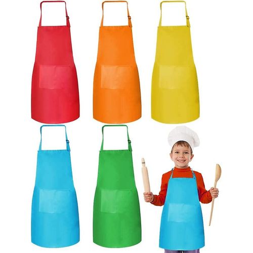 5 Pack Tablier Réglable Pour Enfants Avec Poches Acsergery Enfants Tablier De Chef Pour Cadeau De Cuisine