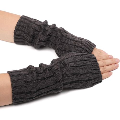 Chauffe-Poignets En Tricot Torsadé - Mitaines Pour Hiver Gris