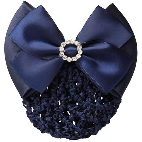 1pcs Bleu Strass Satin Bow Barrette Bowknot Snood Net Barrette Hair Clip Bun