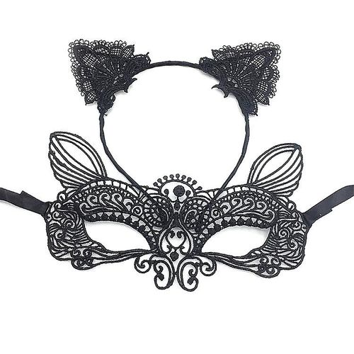 Sexy Lovely Women Fashion Lace Cat Ears Headband Hair Accessories (2pcs, Noir)