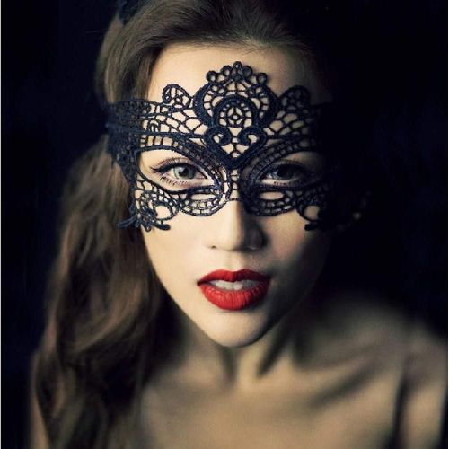 Masque facial en dentelle Mascarade Party Prom Stage Halloween Carnival Mask Ball (2pcs, Noir)