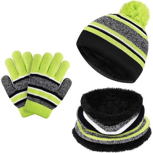 Ensemble De Gants D¿Écharpe De Chapeau D¿Hiver Pour Enfants - Bonnet Chaud Et Thermique À Pom Casquette Circle Acsergery Gift