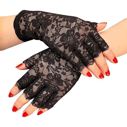 Gants En Dentelle Noire Dames Demi-Doigt Gants En Dentelle Protection Uv Pour Déguisement