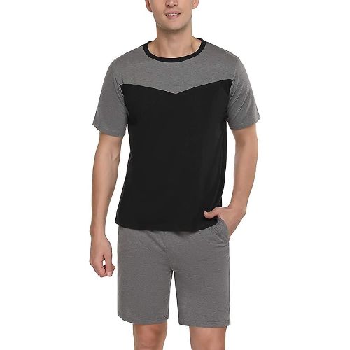 Pyjama Homme Manches Courtes Coton Set Pyjama Top & Confortable Bas Pyjama Acsergery Cadeau
