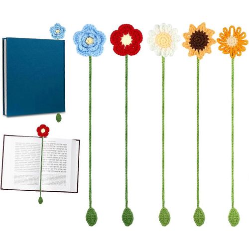 5pcs Tournesol Marque-Page Pour Les Femmes, 5 Styles Crochet Fleur Marque-Pages Personnalisé Fait À La Main