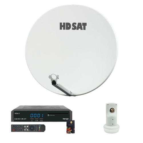 Pack HDSAT Parabole Satellite Fibre Composite Blanche 75cm + LNB Single + VEGA 3 Récepteur TV satellite Full HD + Carte
