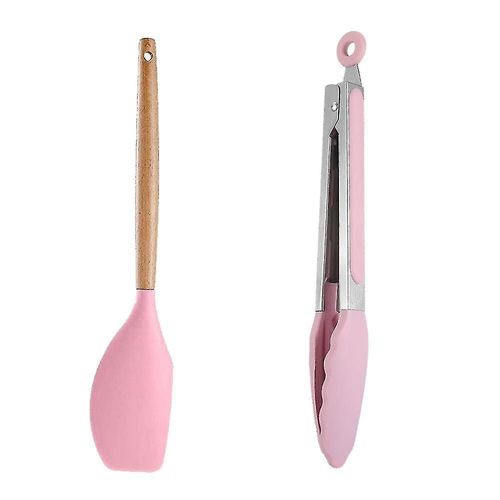 2 Pc Ensemble D¿Ustensiles De Cuisine, Ustensiles De Cuisine En Bois Faciles À Nettoyer, Ustensiles De Cuisine Pour Les Ustensiles De Cuisine Antiadhésifs - Rose