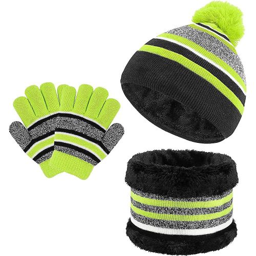 3 En 1 Warm Beanie Hat Écharpe Gants Set Pour Enfants. Hiver Épaissir Polaire Thermal Acsergery Cadeau
