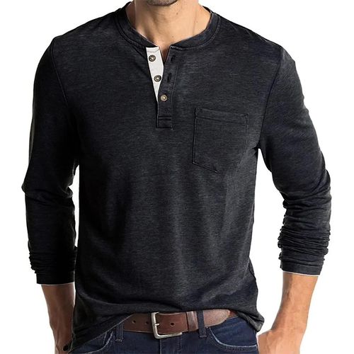 Homme Manches Longues T Shirt Coton Henley Chemises Décontracté Mode T Shirts