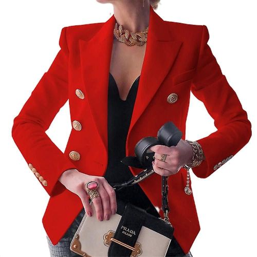 Femmes Dames Casual Manches Longues Revers Double Poitrine Mince Bureau Blazer Veste