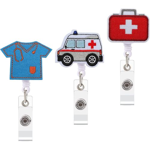 Bobine De Badge D¿Infirmière Mignonne, Support De Badge Rétractable, Bobines De Badge D¿Identification En Feutre D¿Alligator Avec Clip, Bobines De Badge Rétractables Pour Employé De Bureau Docteur Nur