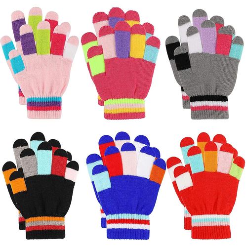 Gants Pour Enfants Tricot D¿Hiver Gants À Rayures Colorées Gants Magiques À Doigts Complets