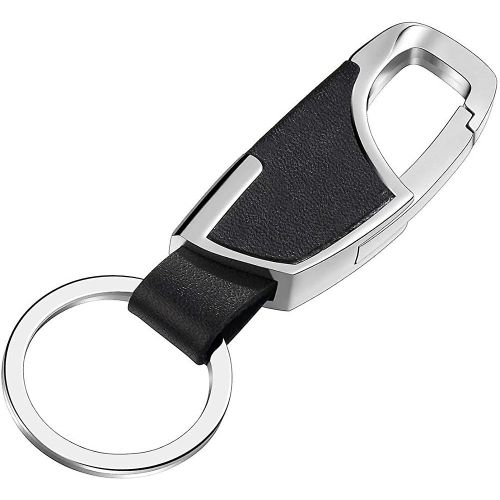 Porte-Clés Pour Hommes Porte-Clés En Cuir Noir Voiture Porte-Clés Bague Argent Homard Fermoirs Clé