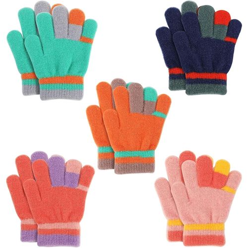 Gants Tricotés Pour Enfants, 5 Paires Hiver Enfantsjour Extérieur Mitaines Magiques Couleur