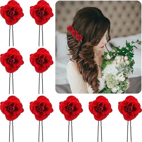 9 Pièces Rose Flower Hair Clips Elegant Red Rose Nudal Hair Pin Rose Flora