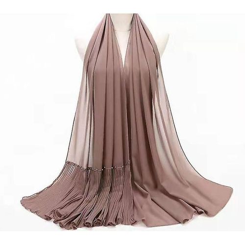 75 * 180cm Perle Chiffon Châle Femmes Islamiques Coiffe Plissée Hijab Femme