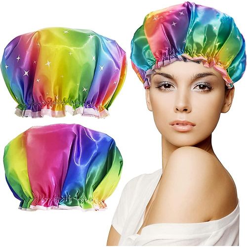 Femmes Filles Bonnet De Douche. 2 Pièces Réutilisable Double Couche Imperméable Capot Floral 