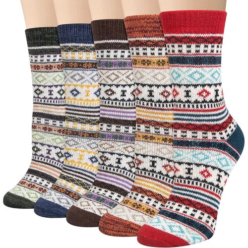 Style Vintage Multicolore Chaleur 5 Paires Laine Chaussettes D¿Hiver Pour Femmes