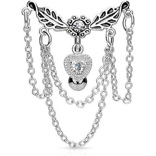 Piercing Nombril Unisexe - Acier Inoxydable Avec Feuille, Chaînes De Lustre,