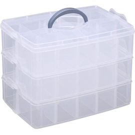 Boîte De Rangement En Plastique À Compartiment Empilable Réglable Transparent À 3 Niveaux