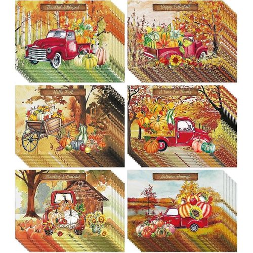 6 Designs Automne Papier Sets De Table Aquarelle Citrouille Thanksgiving Sets De Table Automne Saisonnier