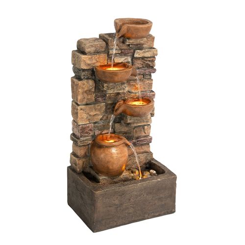 Teamson Home Fontaine Cascade 4 Niveaux Brun Led Jardin Exterieur