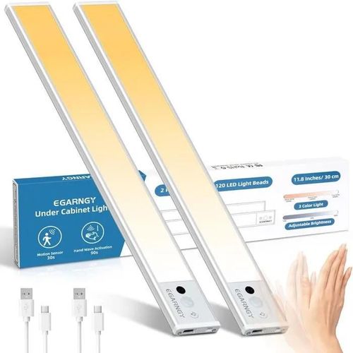 Lot De 2 Reglette Led 30cm Eclairage Barre Led Cuisine Sous Meuble Avec 120 Leds / 3 Couleurs, Batterie 2200mah Rechargeable.